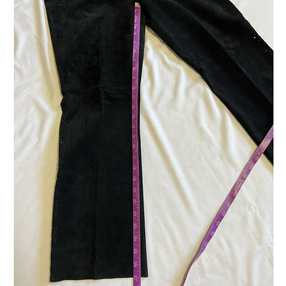 Sutton Studio Genuine Suede Leather Black Laser Cut Pants, Size 6 - Picture 8 of 12